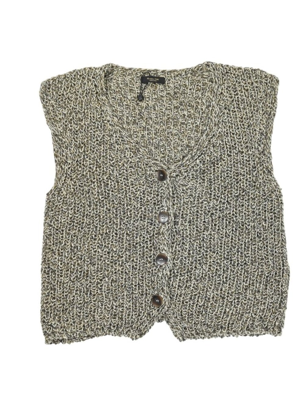 Massimo Dutti Knit Button Up Vest in Gold/White